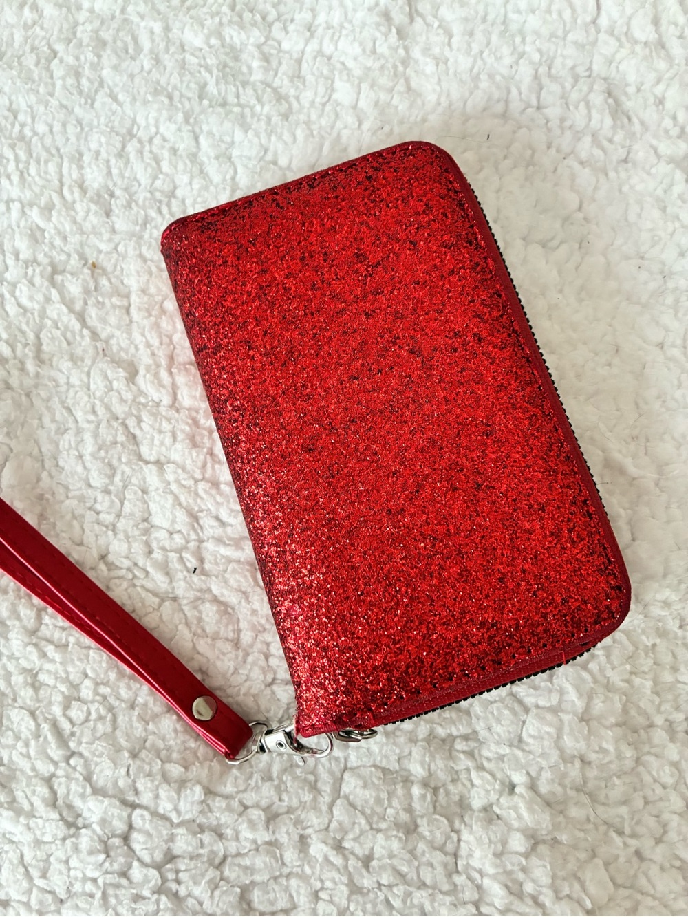 Glitter Zip Wristlet Clutch in Red - Picture 2 of 3